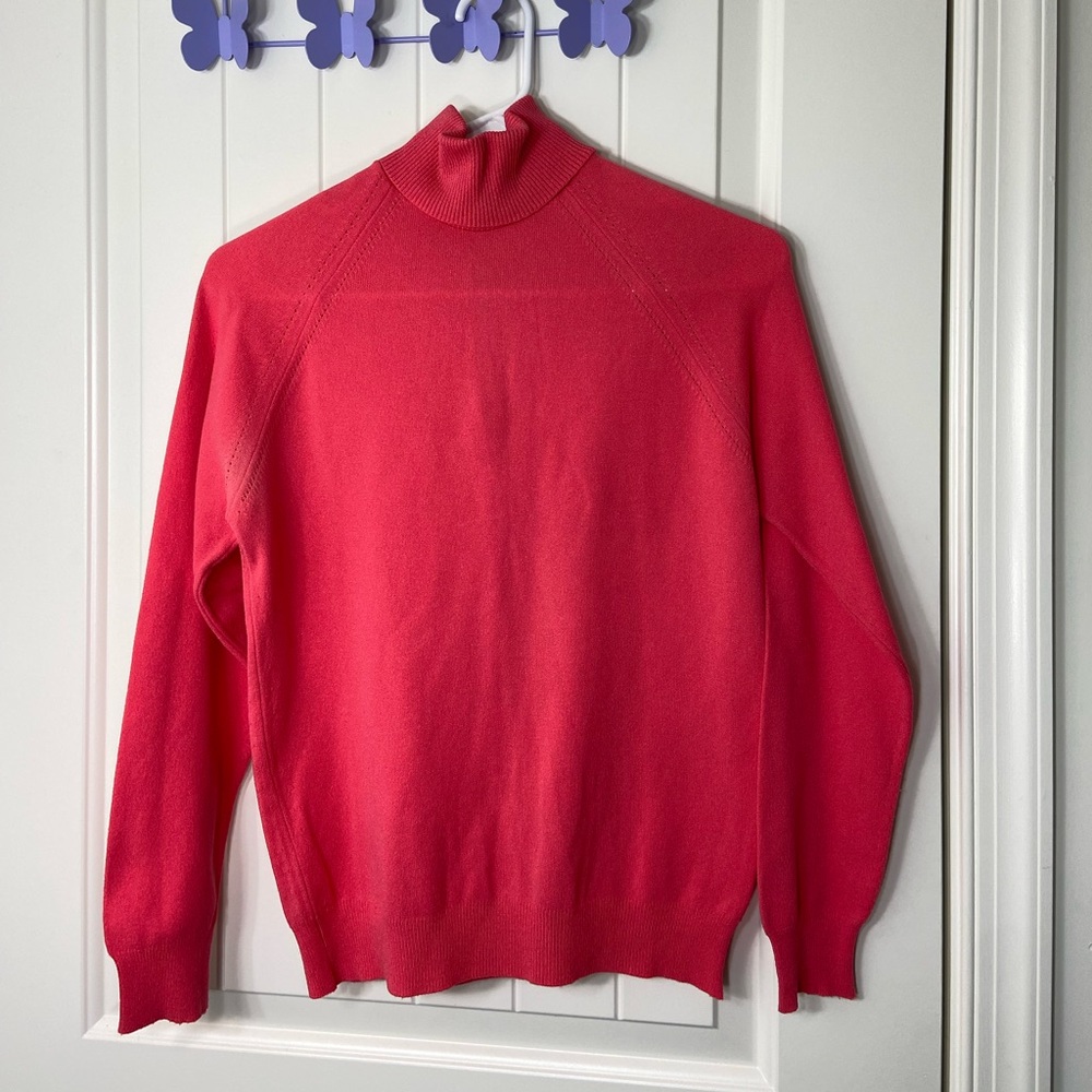 Women’s bright pink knit zip‎ neck layering light turtleneck top warm medium